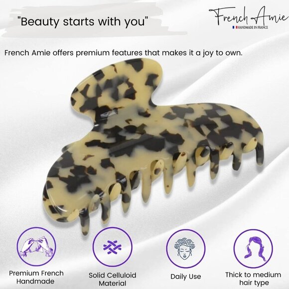 Hair Claw Clip Large Celluloid Interlocking No Slip Grip Elegant Stylish main image 9